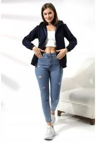 19116 KADIN DÜZ 2İP ŞARDONLU FERM. KAPŞONLU SWETSHIRT