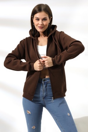 19116 KADIN DÜZ 2İP ŞARDONLU FERM. KAPŞONLU SWETSHIRT