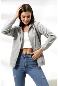 19116 KADIN DÜZ 2İP ŞARDONLU FERM. KAPŞONLU SWETSHIRT