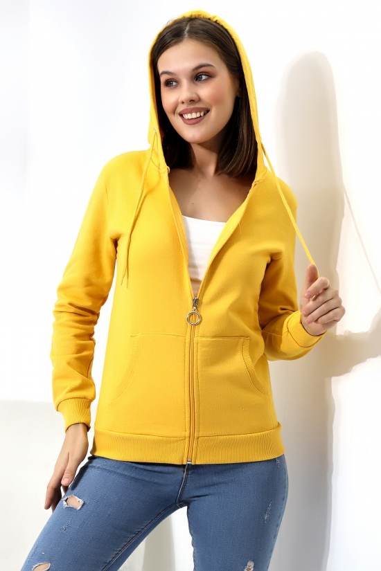 19116 BAYAN DÜZ 2İP ŞARDONLU FERM. KAPŞONLU SWETSHIRT