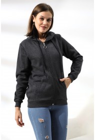 19116 KADIN DÜZ 2İP ŞARDONLU FERM. KAPŞONLU SWETSHIRT