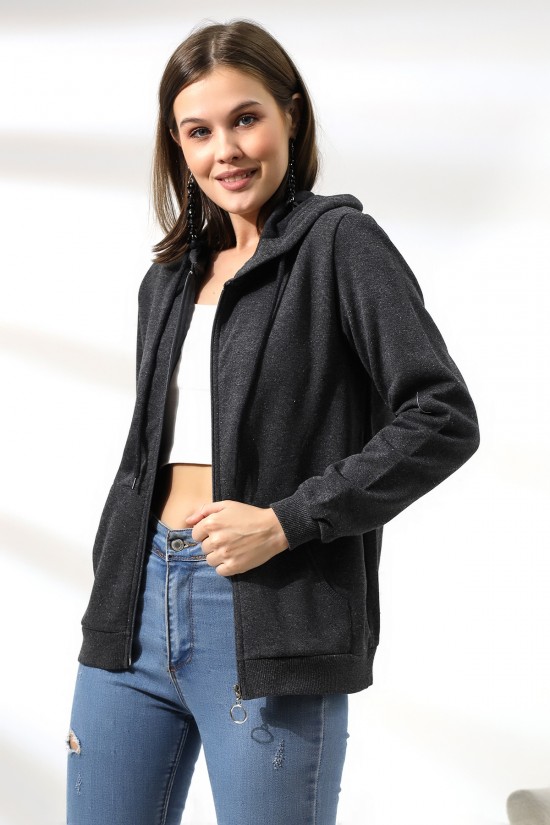 19116 BAYAN DÜZ 2İP ŞARDONLU FERM. KAPŞONLU SWETSHIRT