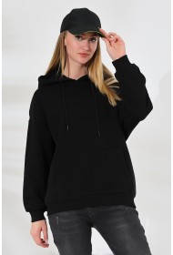 21615 KADIN 3 İP PENYE KOMPAKT ŞARDONLU SALAŞ OVERSİZE KAPŞONLU KANGURU CEPLİ SWEATSHIRT