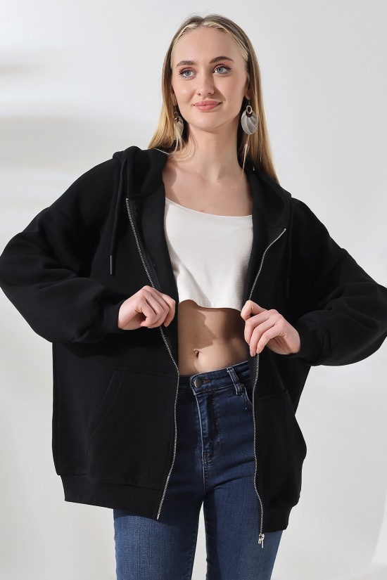 21618 KADIN 3 İP PENYE COMPACK ŞARDONLU METAL FERMUARLI SALAŞ OVERSİZE KAPŞONLU KANGURU CEPLİ SWETSHIRT 21618 KADIN 3 İP PENYE COMPACK ŞARDONLU METAL FERMUARLI SALAŞ OVERSİZE KAPŞONLU KANGURU CEPLİ SWETSHIRT