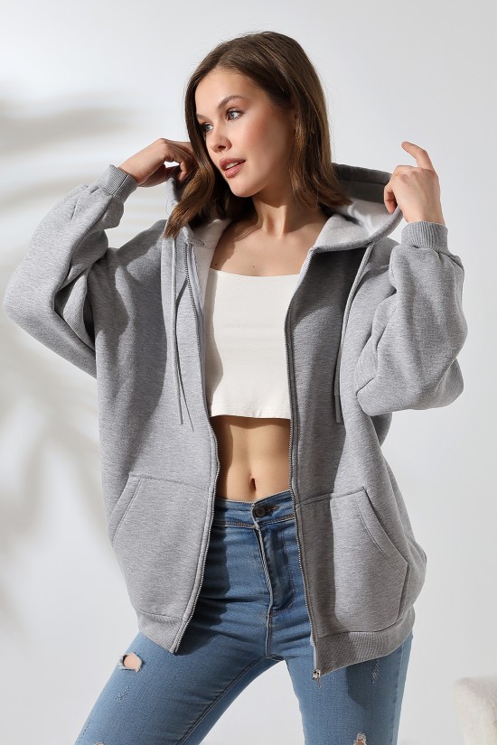 21618 KADIN 3 İP PENYE COMPACK ŞARDONLU METAL FERMUARLI SALAŞ OVERSİZE KAPŞONLU KANGURU CEPLİ SWETSHIRT 21618 KADIN 3 İP PENYE COMPACK ŞARDONLU METAL FERMUARLI SALAŞ OVERSİZE KAPŞONLU KANGURU CEPLİ SWETSHIRT