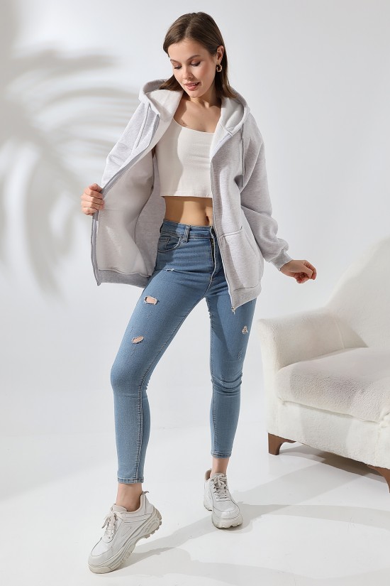 21618 KADIN 3 İP PENYE COMPACK ŞARDONLU METAL FERMUARLI SALAŞ OVERSİZE KAPŞONLU KANGURU CEPLİ SWETSHIRT 21618 KADIN 3 İP PENYE COMPACK ŞARDONLU METAL FERMUARLI SALAŞ OVERSİZE KAPŞONLU KANGURU CEPLİ SWETSHIRT