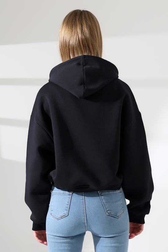 21968 KADIN 3 İP PENYE KOMPAKT ŞARDONLU SALAŞ ÖN ETEĞİ İÇE DOĞRU OVAL KAPŞONLU KANGURU CEPLİ SWEATSHIRT