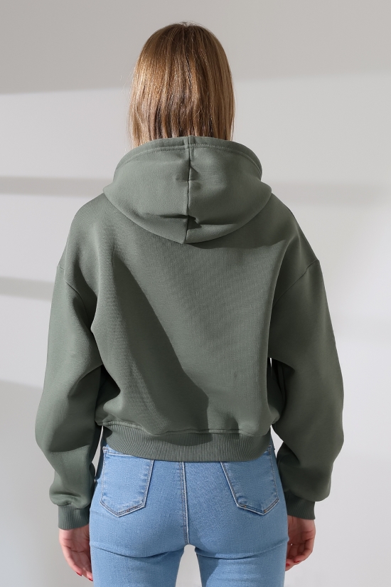 21968 KADIN 3 İP PENYE KOMPAKT ŞARDONLU SALAŞ ÖN ETEĞİ İÇE DOĞRU OVAL KAPŞONLU KANGURU CEPLİ SWEATSHIRT