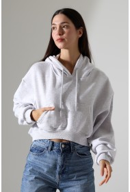 21968 KADIN 3 İP PENYE KOMPAKT ŞARDONLU SALAŞ ÖN ETEĞİ İÇE DOĞRU OVAL KAPŞONLU KANGURU CEPLİ SWEATSHIRT