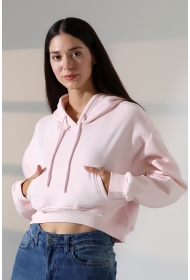 21968 KADIN 3 İP PENYE KOMPAKT ŞARDONLU SALAŞ ÖN ETEĞİ İÇE DOĞRU OVAL KAPŞONLU KANGURU CEPLİ SWEATSHIRT