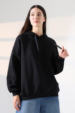 21966  KADIN 3 İP PENYE KOMPAKT ŞARDONLU SALAŞ OVERSİZE KAPŞONLU SWEATSHIRT