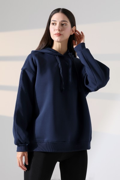 21966  KADIN 3 İP PENYE KOMPAKT ŞARDONLU SALAŞ OVERSİZE KAPŞONLU SWEATSHIRT