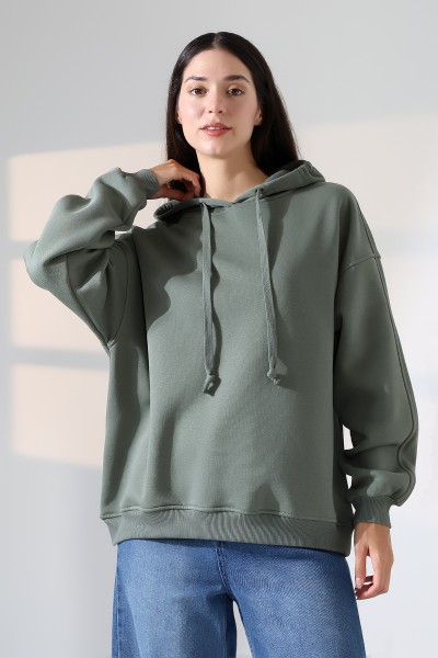 21966  KADIN 3 İP PENYE KOMPAKT ŞARDONLU SALAŞ OVERSİZE KAPŞONLU SWEATSHIRT