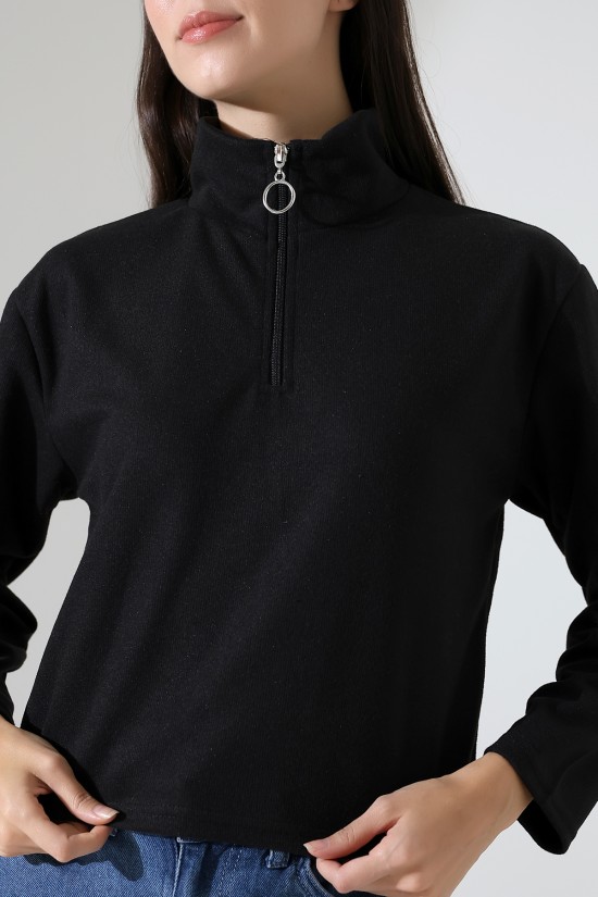 21986 KADIN SELANİK FERMUARLI GÖMLEK YAKA SWETSHIRT 