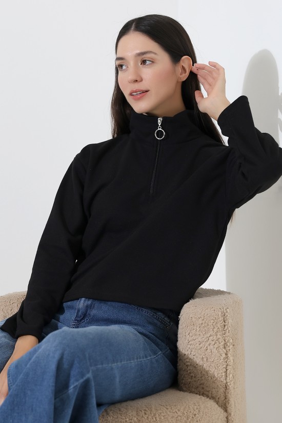 21986 KADIN SELANİK FERMUARLI GÖMLEK YAKA SWETSHIRT 