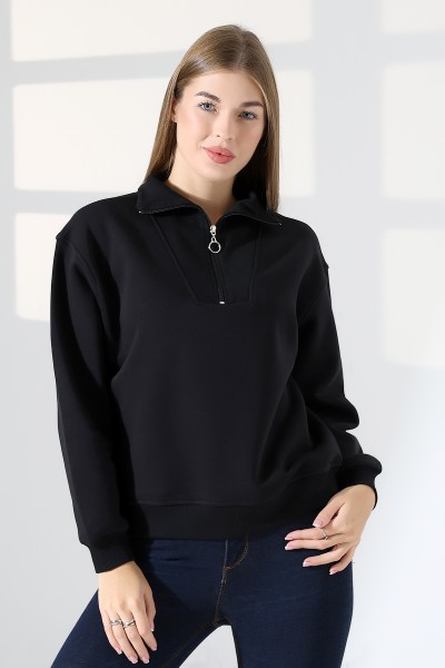 21971 KADIN 3 İP KAMYONCU FERMUARLI KAŞG YAKA  SALAŞ GENİŞ SWEATSHIRT