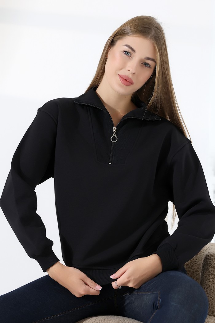 21971 KADIN 3 İP KAMYONCU FERMUARLI KAŞG YAKA  SALAŞ GENİŞ SWEATSHIRT