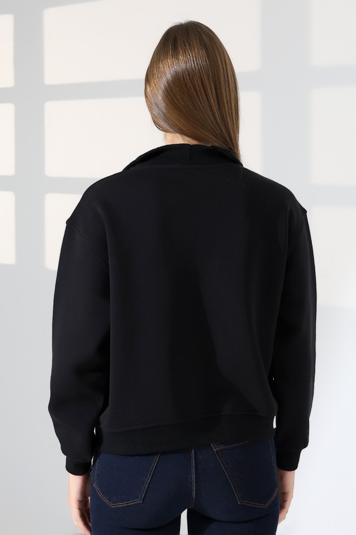 21971 KADIN 3 İP KAMYONCU FERMUARLI KAŞG YAKA  SALAŞ GENİŞ SWEATSHIRT