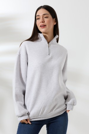 21622 KADIN METAL FERMUARLI KAMYONCU YAKA  PENYE KOMPAKT ŞARD.3 İP  SALAŞ OVERSİZE SWEATSHIRT