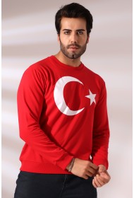 19156 TÜRK BAYRAK BASKILI BİSİKLET YAKA 2 İP ERKEK SWETSHİRT 