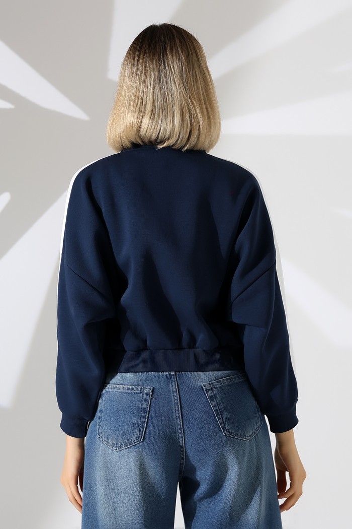 21954  KADIN 3 İP PENYE COMP. ŞARD.KOLLARI MİKROŞERİTLİ BOYDAN METAL FERMUARLI HAKİM YAKA FLOTA CEPLİ GENİŞ SALAŞ SWEATSHIRT