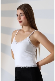 22052 KADIN ÖNÜ ARKASI VE ETEĞİ DANTELLİ FULL LYC RİB KOMPAKT BİYELİ ATLET 