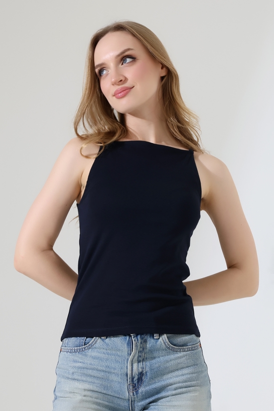 22110  KADIN LYC RİB KOMPAKT KOLSUZ KISA BİYE ASKILI ATLET 