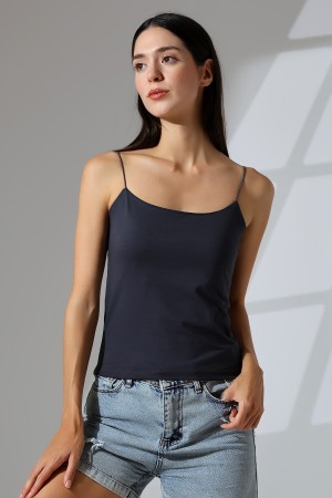 21563  KADIN LYC COMP. LASTİK İP ASKILI KISA CROP TULUM ATLET 