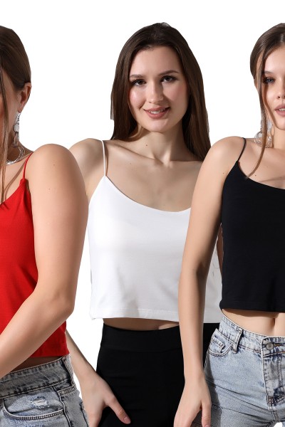 0-39282 - 3LÜ PAKET KADIN LASTİK İP ASKILIKISA TULUM ATLET 