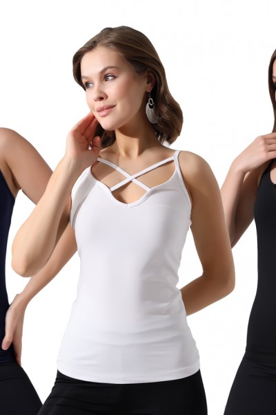 0-39093 - 3LÜ PAKET KADIN ARKASI VE ÖNÜ BİYELİ İP ASKILI ATLET