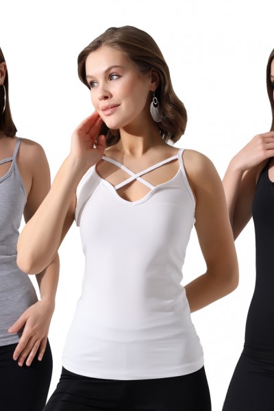 0-39093 - 3LÜ PAKET KADIN ARKASI VE ÖNÜ BİYELİ İP ASKILI ATLET