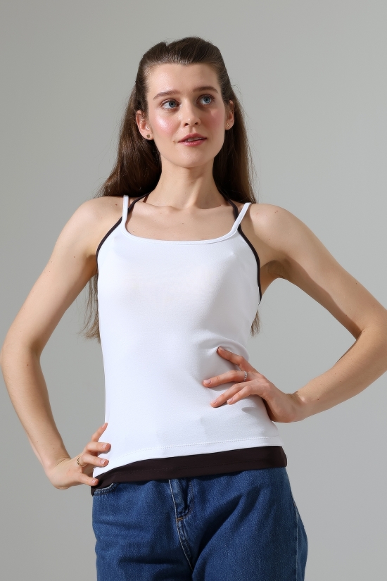 22074 KADIN FULL LYC RİB ÇİFT GARNİ BİYELİ ÇİFT İP ASKILI ETEĞİ GARNİ PARÇALI ATLET 