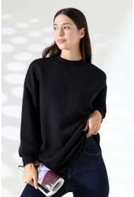 21910 KADIN 3 İP ŞARDONLU PENYE COMP YARIM BALIKCI SALAŞ OVERSİZE TUNİK SWEATSHIRT