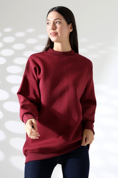 21910 KADIN 3 İP ŞARDONLU PENYE COMP YARIM BALIKCI SALAŞ OVERSİZE TUNİK SWEATSHIRT