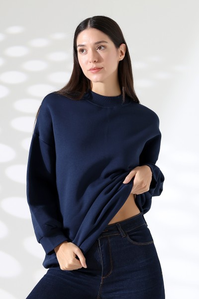 21910 KADIN 3 İP ŞARDONLU PENYE COMP YARIM BALIKCI SALAŞ OVERSİZE TUNİK SWEATSHIRT