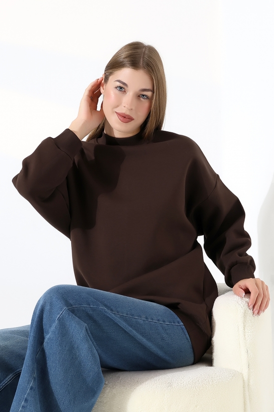 21910 KADIN 3 İP ŞARDONLU PENYE COMP YARIM BALIKCI SALAŞ OVERSİZE TUNİK SWEATSHIRT