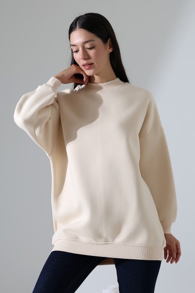 21910 KADIN 3 İP ŞARDONLU PENYE COMP YARIM BALIKCI SALAŞ OVERSİZE TUNİK SWEATSHIRT