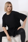 21493 BAYAN 7X4 KAŞGORSE  OVERSİZE  YANLARI YIRTMAÇLI BİSİKLET TUNİK TSHIRT