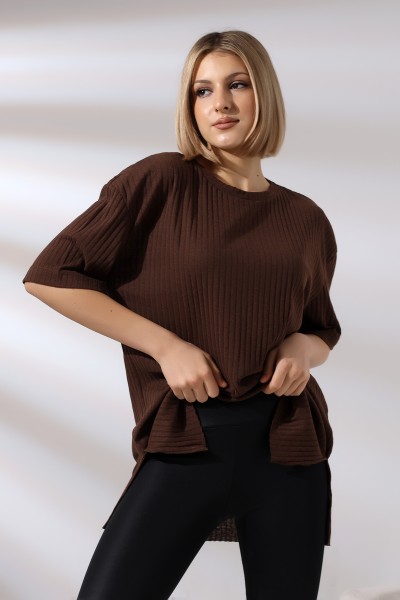 21493 KADIN 7X4 KAŞGORSE  OVERSİZE  YANLARI YIRTMAÇLI BİSİKLET TUNİK TSHIRT