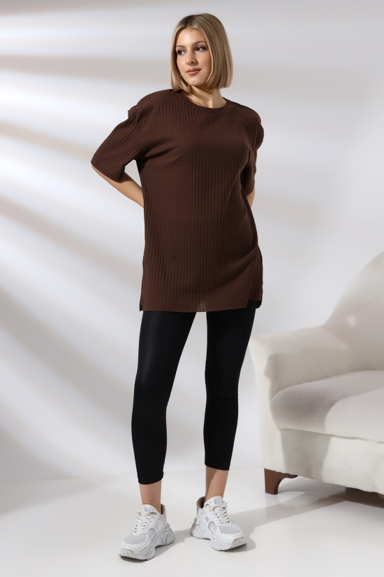 21493 BAYAN 7X4 KAŞGORSE  OVERSİZE  YANLARI YIRTMAÇLI BİSİKLET TUNİK TSHIRT