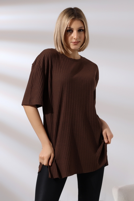 21493 BAYAN 7X4 KAŞGORSE  OVERSİZE  YANLARI YIRTMAÇLI BİSİKLET TUNİK TSHIRT