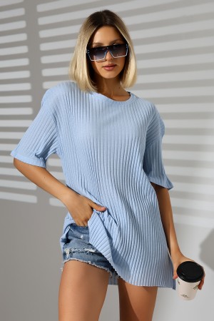 21493 KADIN 7X4 KAŞGORSE  OVERSİZE  YANLARI YIRTMAÇLI BİSİKLET TUNİK TSHIRT