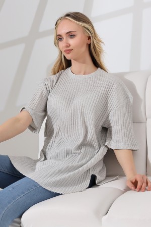 21493 KADIN 7X4 KAŞGORSE  OVERSİZE  YANLARI YIRTMAÇLI BİSİKLET TUNİK TSHIRT