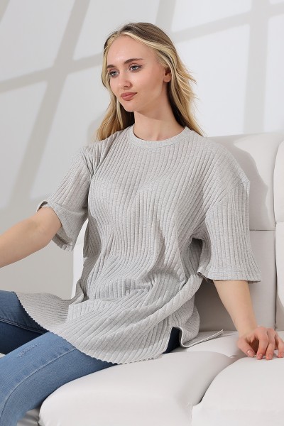 21493 KADIN 7X4 KAŞGORSE  OVERSİZE  YANLARI YIRTMAÇLI BİSİKLET TUNİK TSHIRT