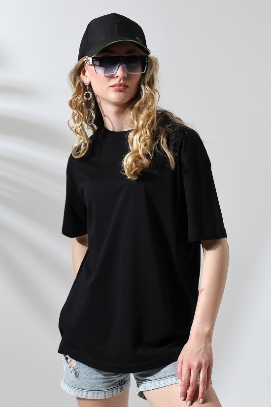 21752 KADIN OVERSİZE KOMPAKT PAMUKLU KISA KOL BİSİKLET TSHIRT