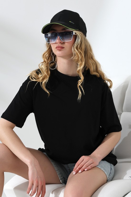 21752 KADIN OVERSİZE KOMPAKT PAMUKLU KISA KOL BİSİKLET TSHIRT