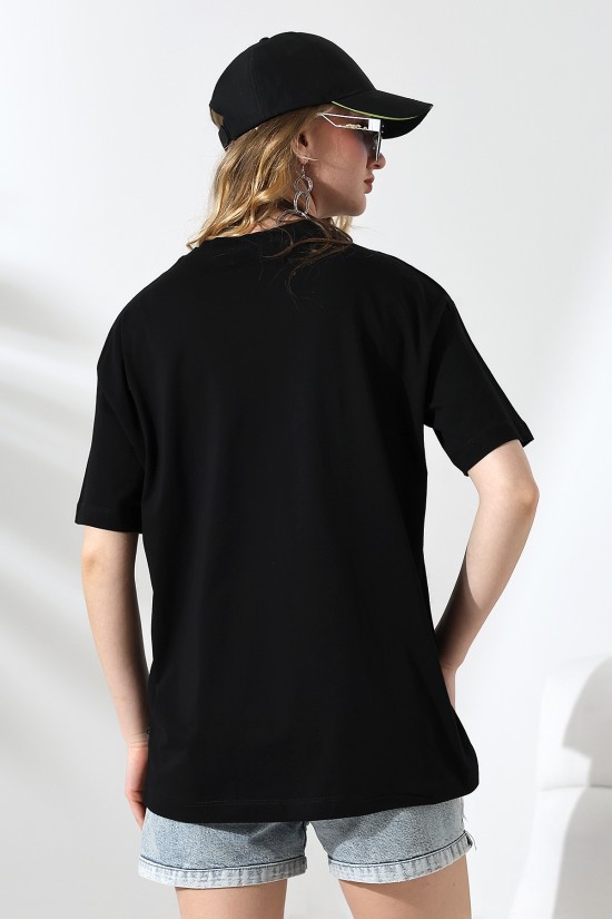 21752 KADIN OVERSİZE KOMPAKT PAMUKLU KISA KOL BİSİKLET TSHIRT