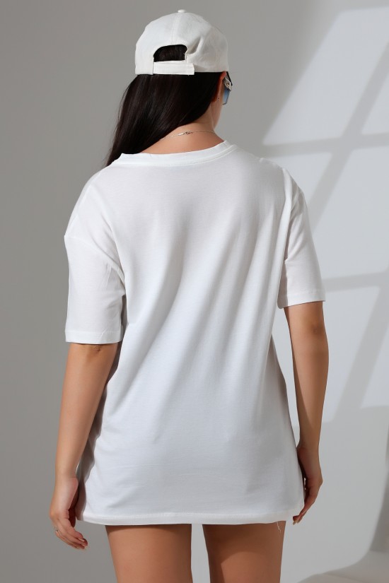 21752 KADIN OVERSİZE KOMPAKT PAMUKLU KISA KOL BİSİKLET TSHIRT