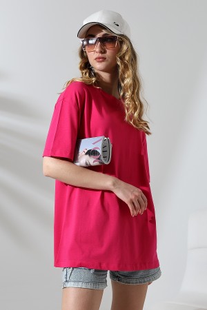 21752 KADIN OVERSİZE KOMPAKT PAMUKLU KISA KOL BİSİKLET TSHIRT