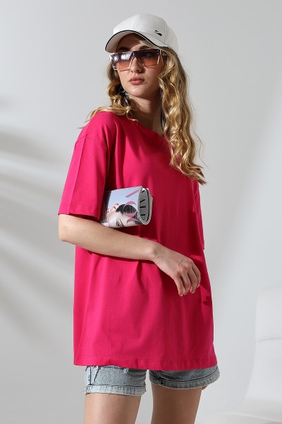 21752 KADIN OVERSİZE KOMPAKT PAMUKLU KISA KOL BİSİKLET TSHIRT